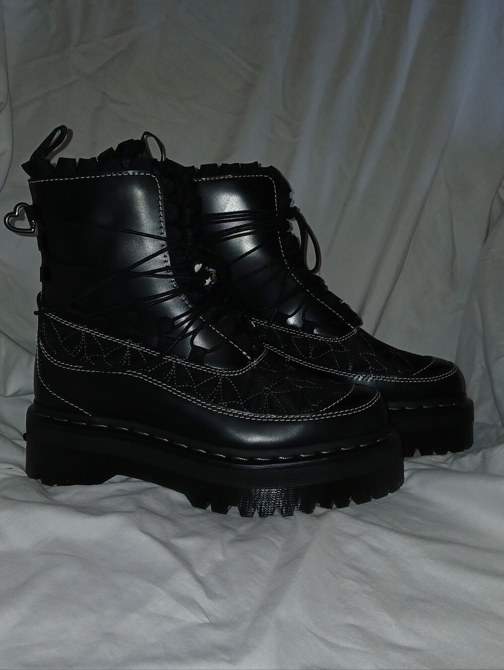 Dr Martens Jadon Frill Smooth Leather Lace Up Combat Platform Charm Boots, Black - Picture 9 of 16